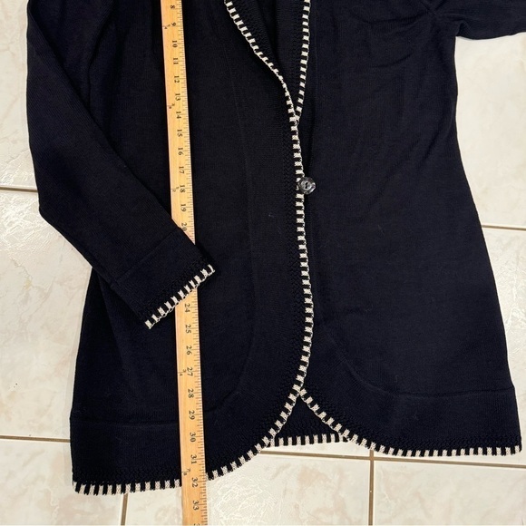 ST. JOHN COLLECTION Navy Blue Cream Stitch Cardigan Jacket - Picture 3 of 7